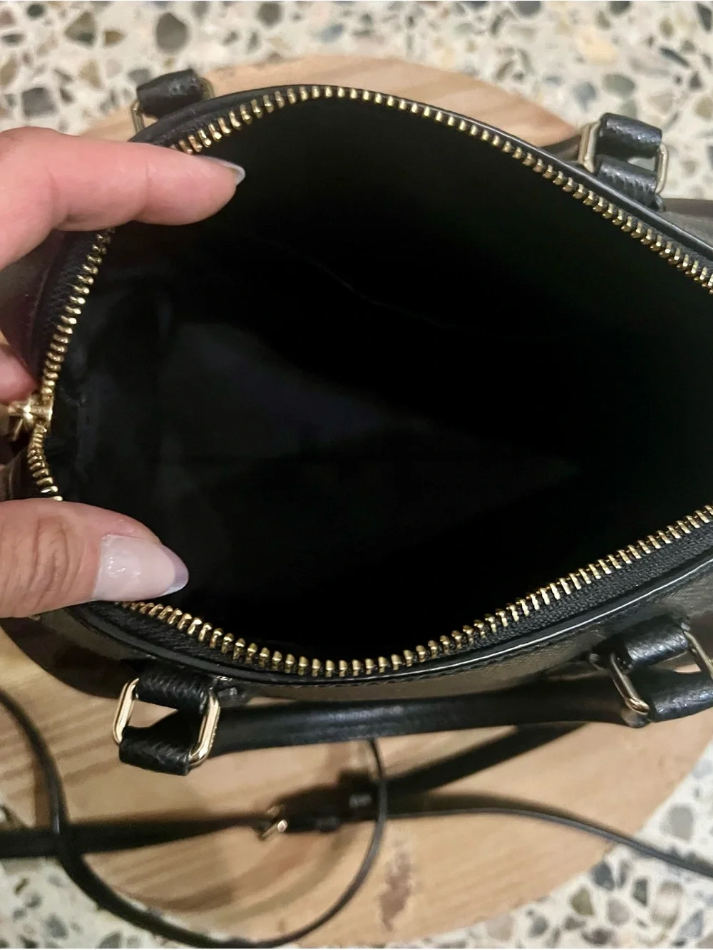 Coach Signature Satchel Top Handle Bag Brown Black Zip Closure Gold Hardware
